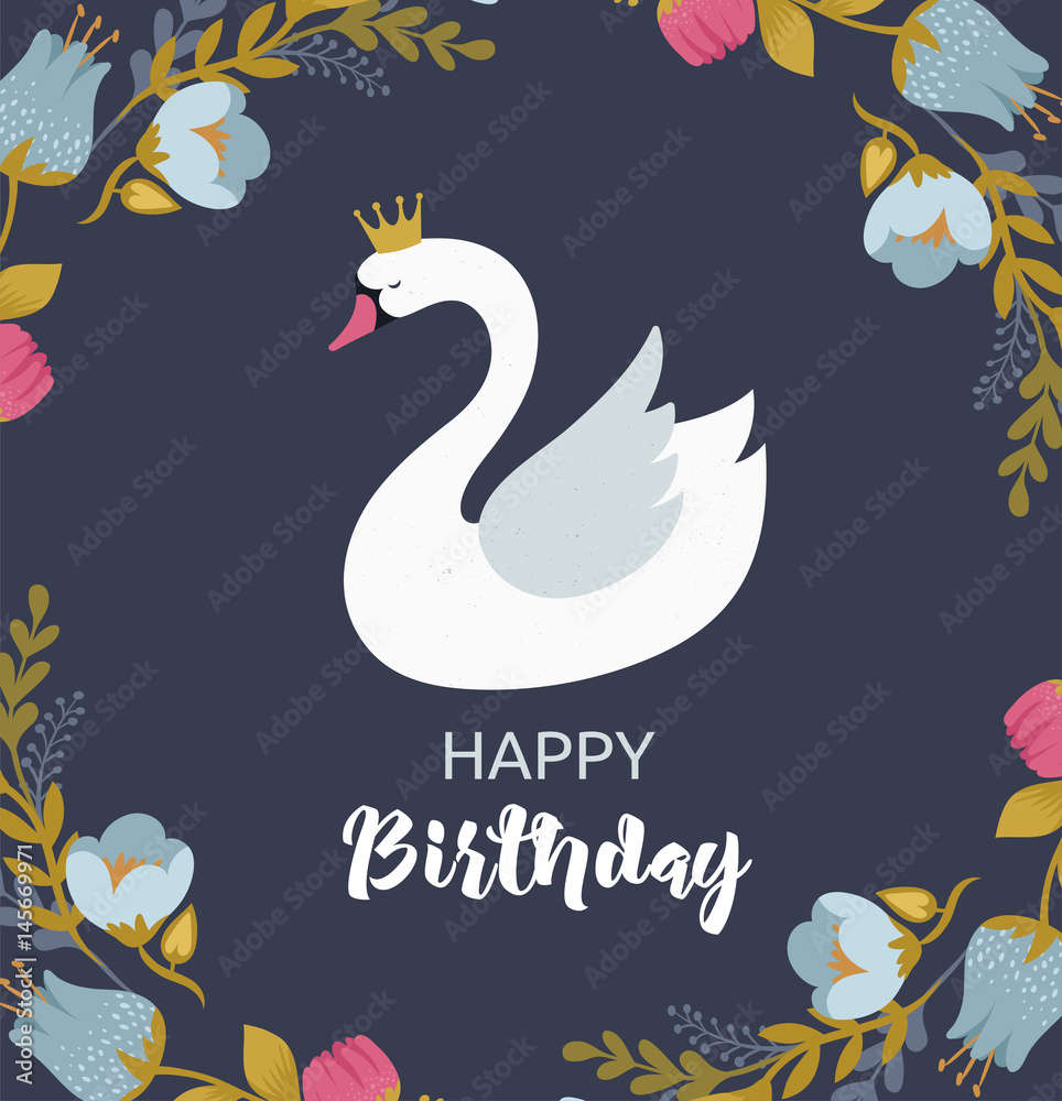 Fototapeta premium Swan lake, greeting card, poster and illustration