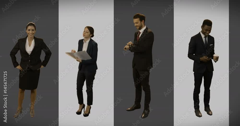 Multiple screen showing lifestyle of businesspeople Multiple screen showing lifestyle of businesspeople