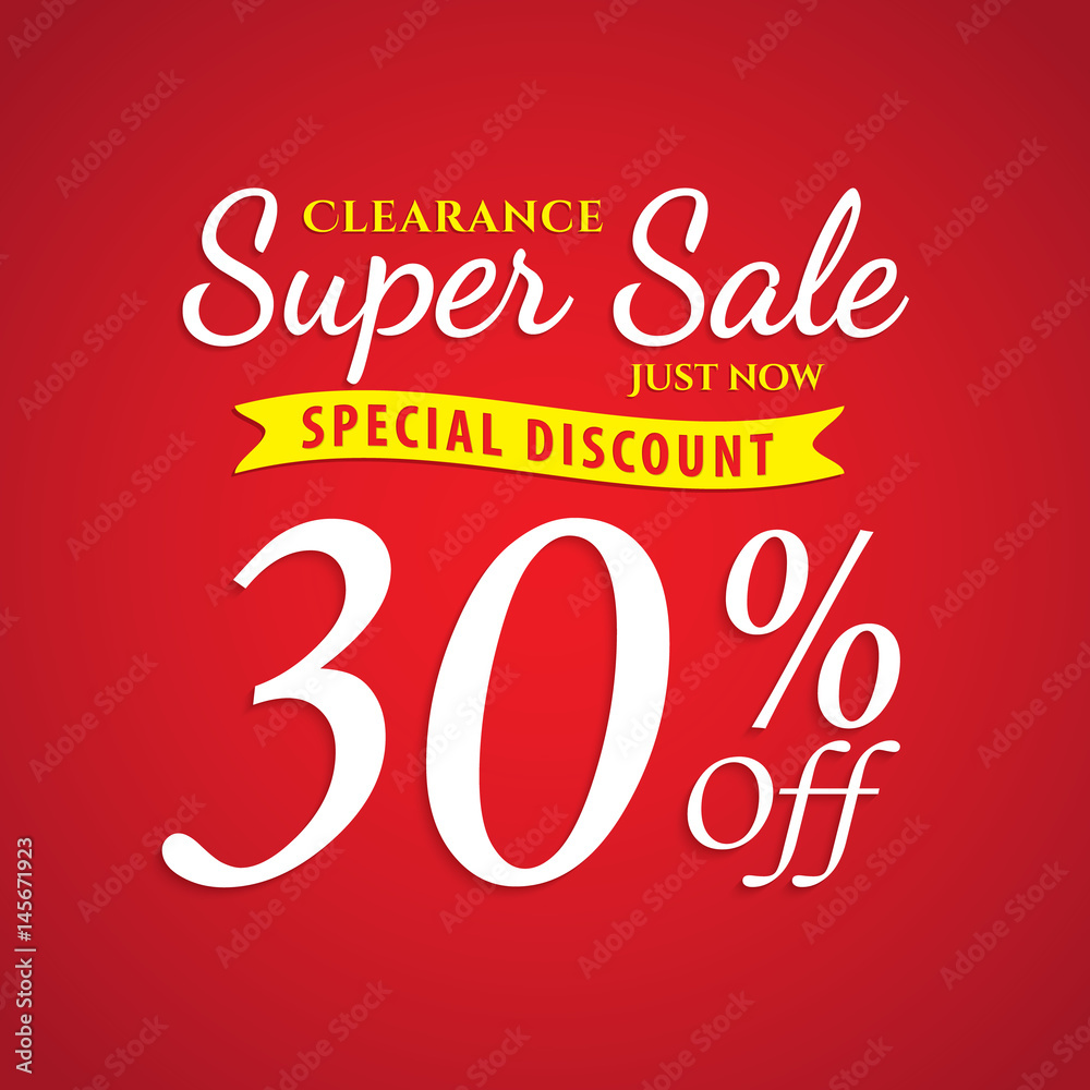 Vol. 1 Super Sale red 30 percent heading design for banner or poster. Sale and Discounts Concept. Vector illustration.