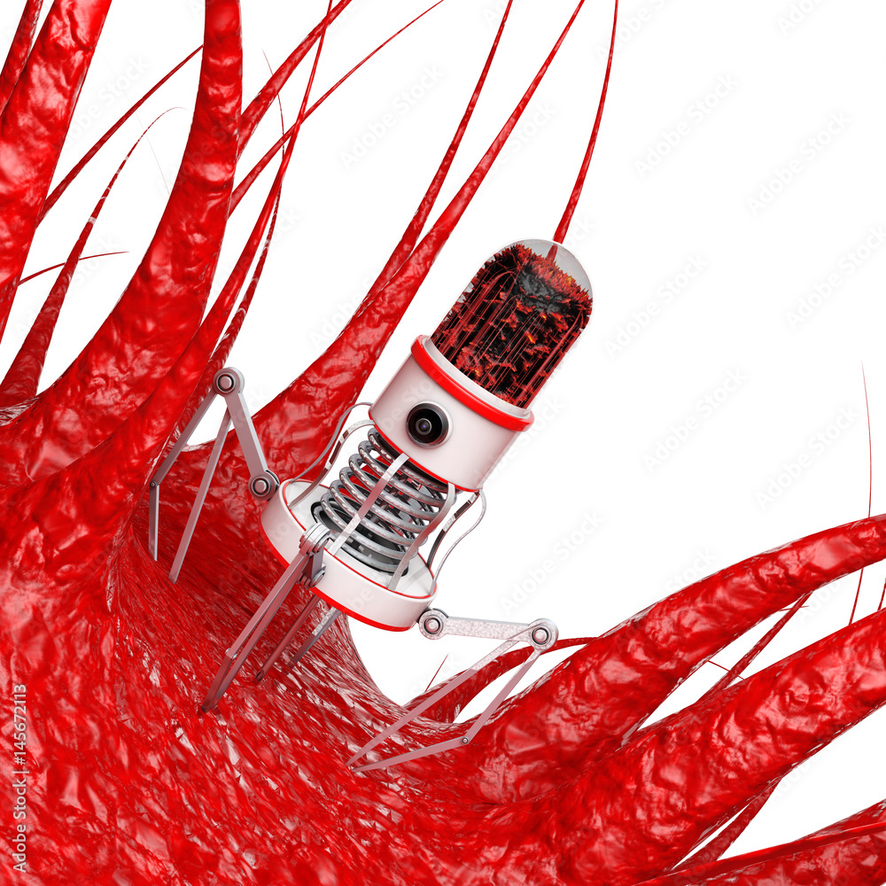 Blood Nano Robot with Camera, Claws and Needle over Virus, Bacteria,  Microbe. 3d Rendering Stock Illustration | Adobe Stock