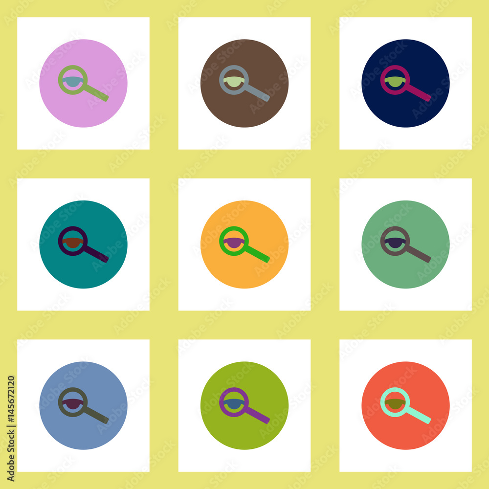 Collection of stylish vector icons in colorful circles eyesight check