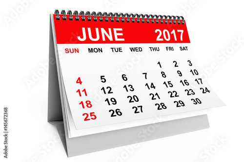 Calendar June 2017. 3d rendering