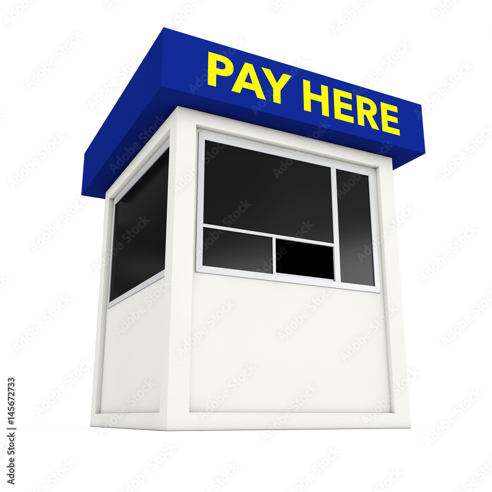 Parking Zone Booth with Pay Here Sign. 3d Rendering