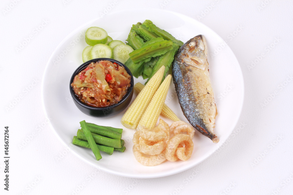 Green chili dip as Nam Prik Num with set. Green chili dip as Nam Prik Num with set.