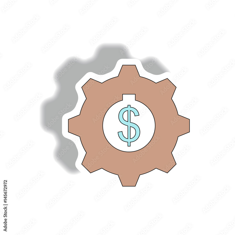 Vector illustration in paper sticker style. infographic design of cogwheel with dollar,economic stimulation sign Vector illustration in paper sticker style. infographic design of cogwheel with dollar,economic stimulation sign