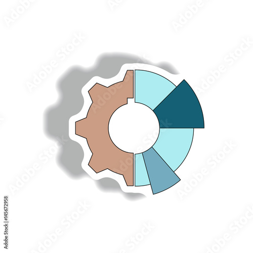 Vector illustration in paper sticker style. infographic design of cogwheel and pie chart,economic stimulation sign