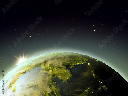 Fototapeta Naklejka Na Ścianę i Meble -  Indochina from space during sunrise