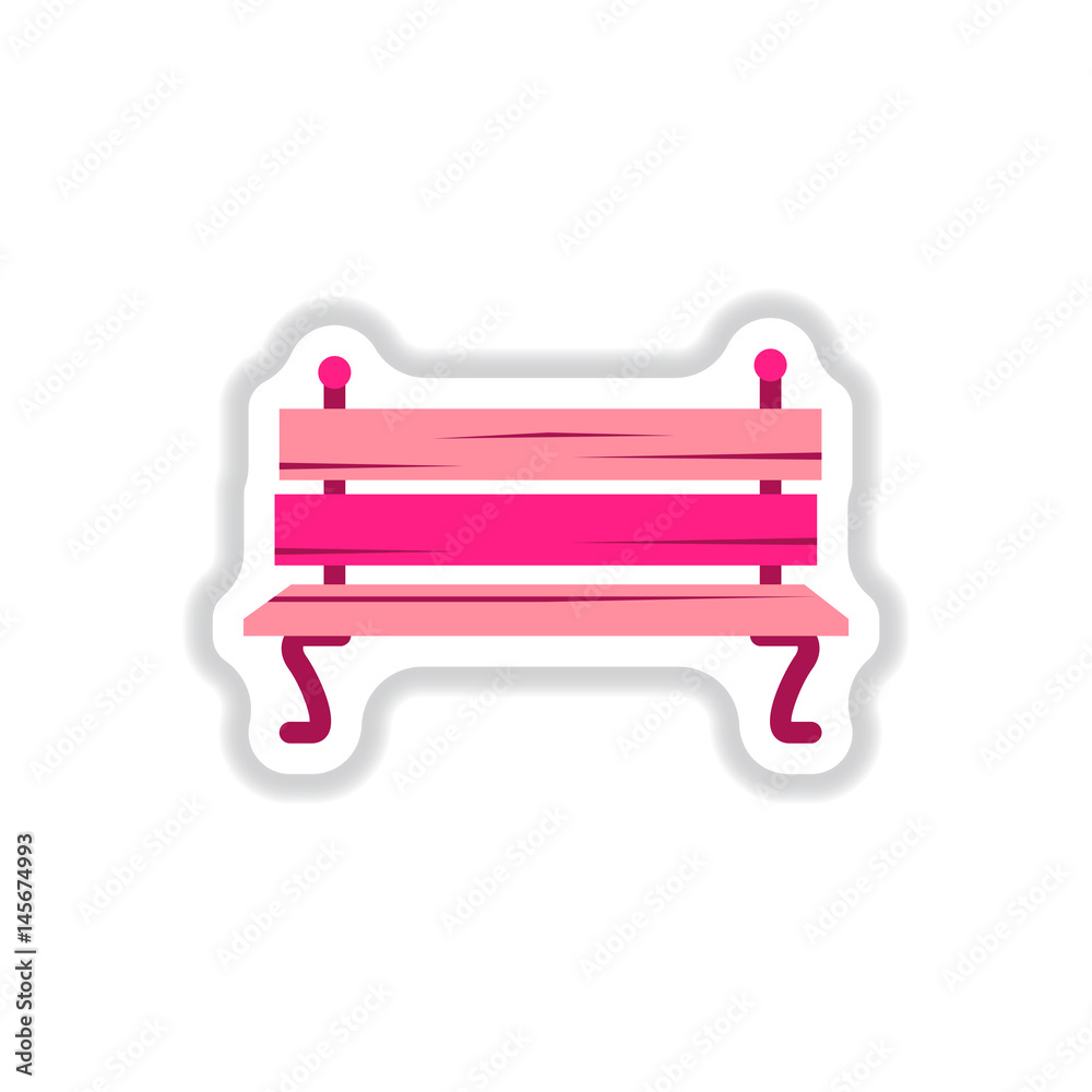Wooden bench in paper sticker style. Park vector bench in flat style Wooden bench in paper sticker style. Park vector bench in flat style