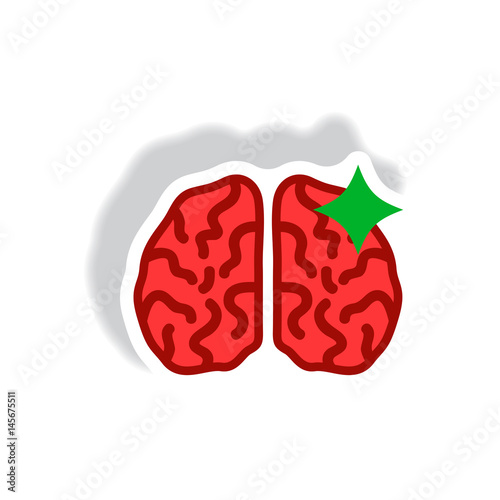 stylish icon in paper sticker style brain stroke