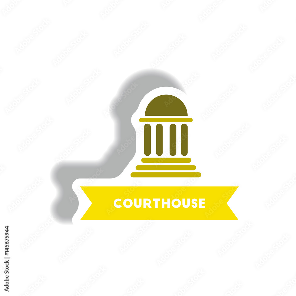 stylish icon in paper sticker style building courthouse