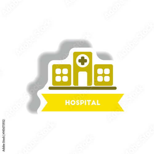 stylish icon in paper sticker style building hospital