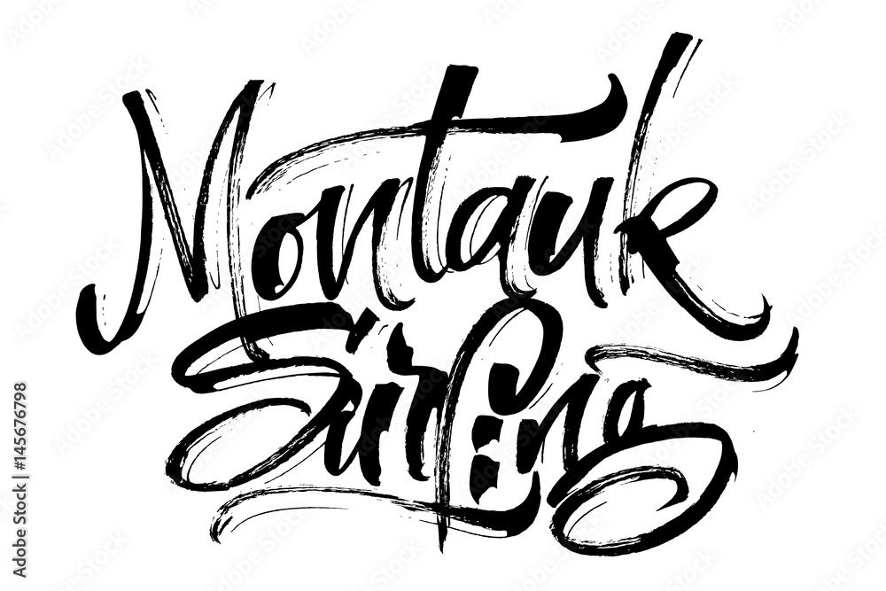 Montauk Surfing. Modern Calligraphy Hand Lettering for Serigraphy Print