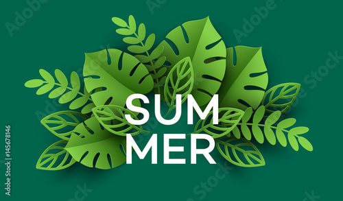 Summer Tropical Leaf. Paper cut style. Vector illustration
