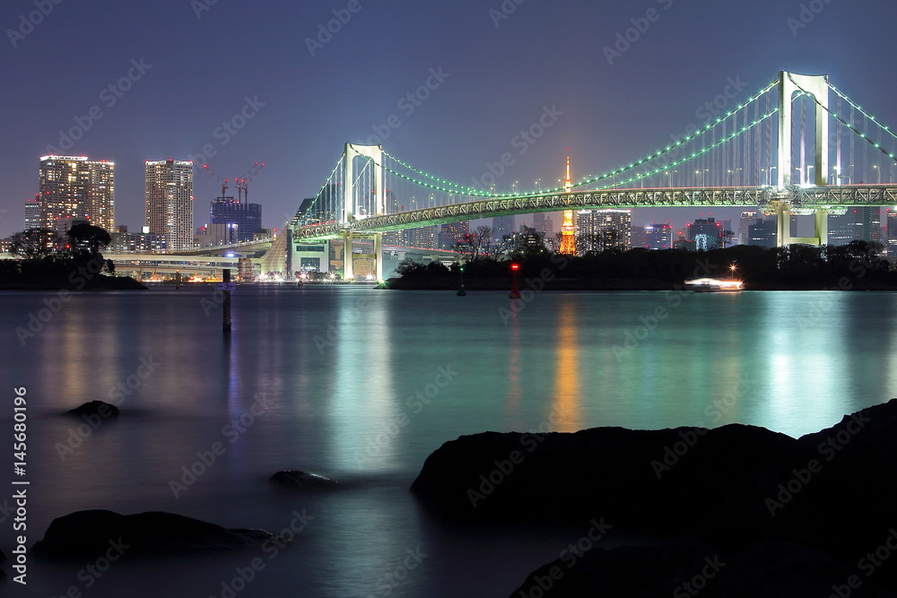 Beautiful scenery during  night time at Tokyo city in Japan. This landmark is a very popular for photographers and tourists. Travel and transportation Concept