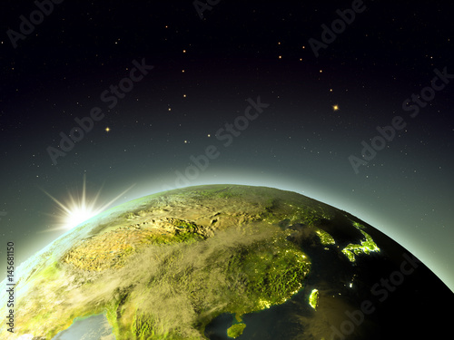 Fototapeta Naklejka Na Ścianę i Meble -  East Asia from space during sunrise