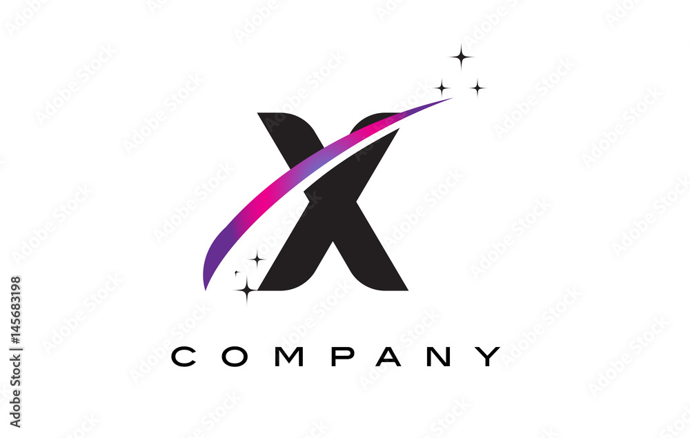 X Black Letter Logo Design with Purple Magenta Swoosh