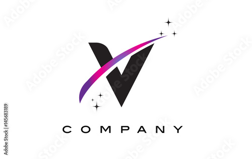 V Black Letter Logo Design with Purple Magenta Swoosh