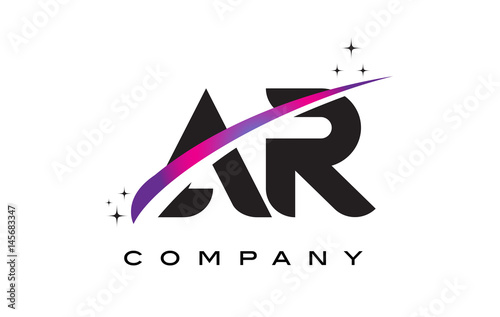 AR A R Black Letter Logo Design with Purple Magenta Swoosh