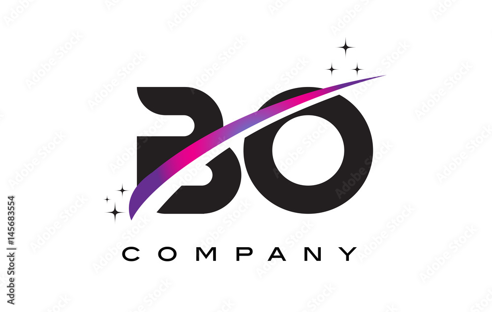 Obraz premium BO B O Black Letter Logo Design with Purple Magenta Swoosh