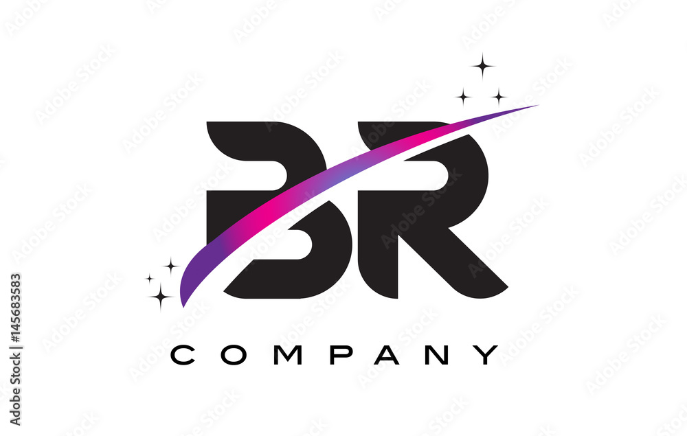 BR B R Black Letter Logo Design with Purple Magenta Swoosh - obrazy, fototapety, plakaty 