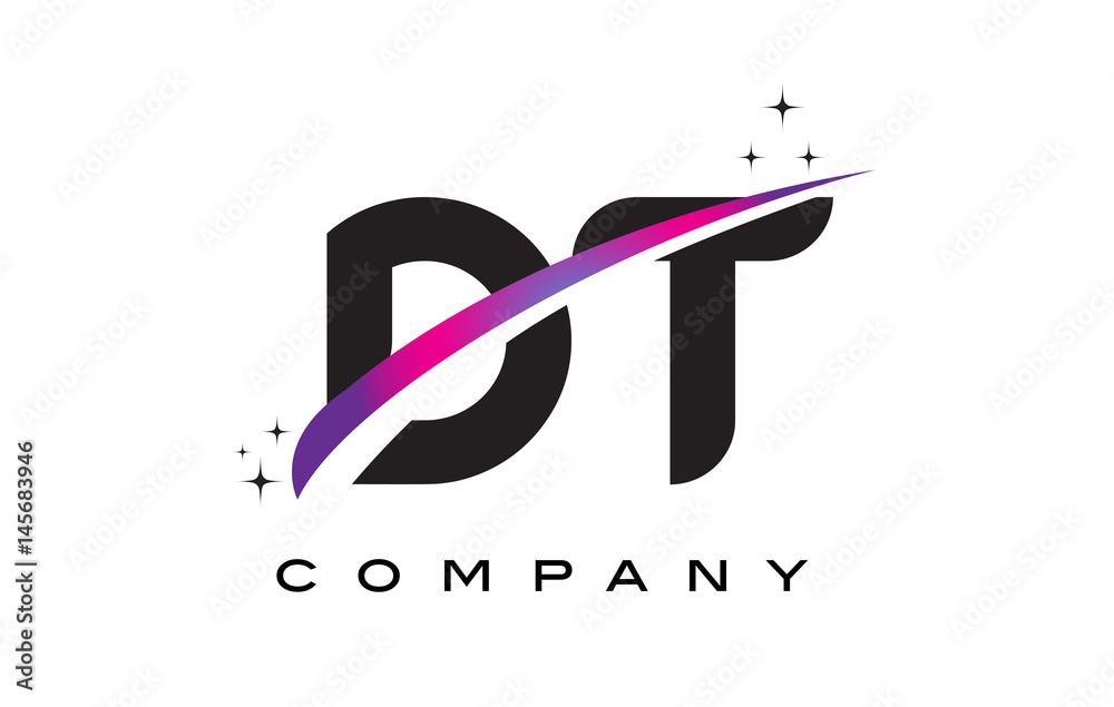 DT D T Black Letter Logo Design with Purple Magenta Swoosh DT D T Black Letter Logo Design with Purple Magenta Swoosh
