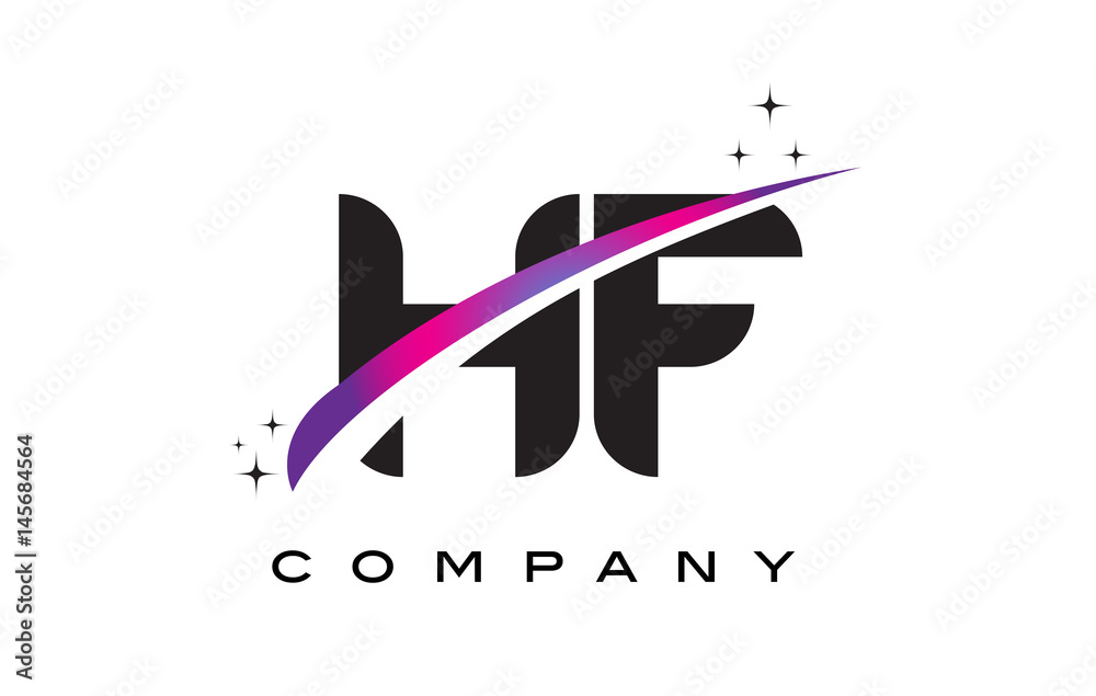 HF H F Black Letter Logo Design with Purple Magenta Swoosh HF H F Black Letter Logo Design with Purple Magenta Swoosh
