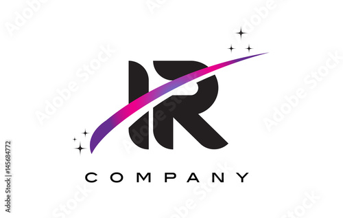 IR I R Black Letter Logo Design with Purple Magenta Swoosh