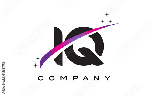 IQ I Q Black Letter Logo Design with Purple Magenta Swoosh