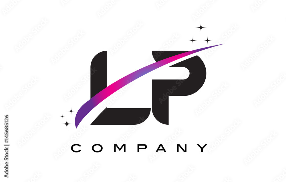 LP L P Black Letter Logo Design with Purple Magenta Swoosh