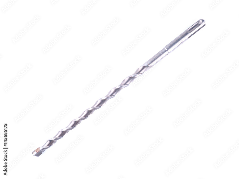Drill bit on concrete on white background