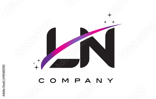 LN L N Black Letter Logo Design with Purple Magenta Swoosh
