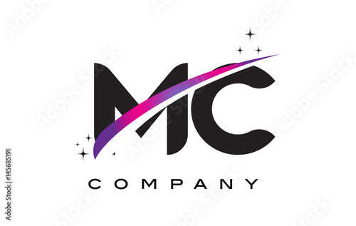 MC M C Black Letter Logo Design with Purple Magenta Swoosh