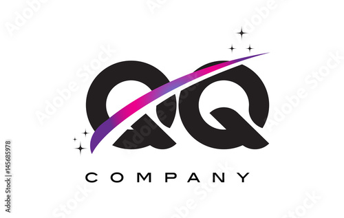 QQ Q Q Black Letter Logo Design with Purple Magenta Swoosh