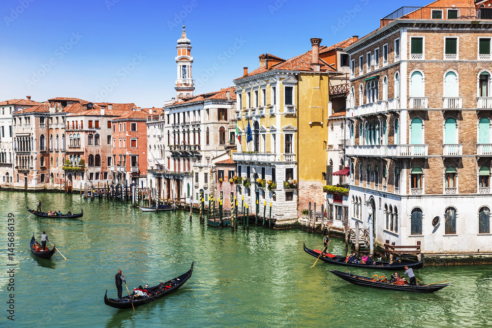 Venice, gondolas on Grand canal
