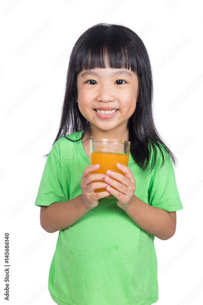 Happy Asian Chinese little girl drinking orange juice Happy Asian Chinese little girl drinking orange juice