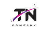 TN T N Black Letter Logo Design with Purple Magenta Swoosh