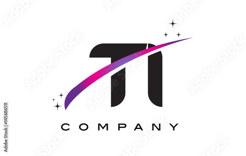 TI T I Black Letter Logo Design with Purple Magenta Swoosh