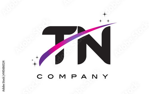 TN T N Black Letter Logo Design with Purple Magenta Swoosh