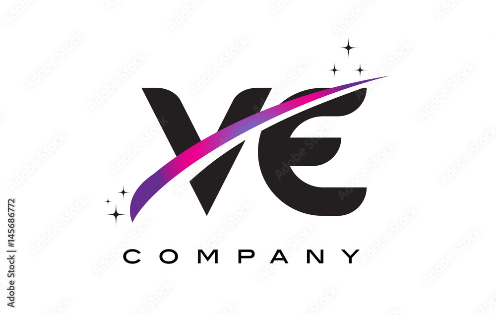 Obraz premium VE V E Black Letter Logo Design with Purple Magenta Swoosh