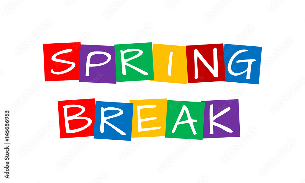 spring break, text in colorful rotated squares spring break, text in colorful rotated squares