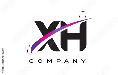 XH X H Black Letter Logo Design with Purple Magenta Swoosh photo