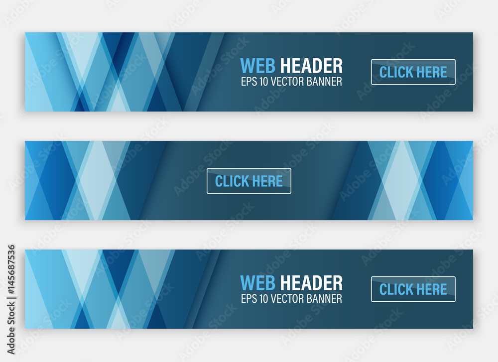 Web header, set of vector horizontal abstract banners.