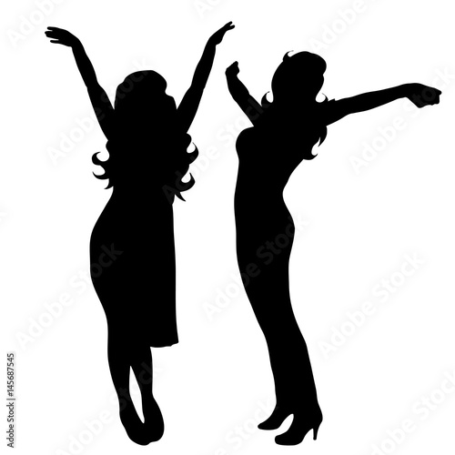 Vector silhouette of friends on white background.