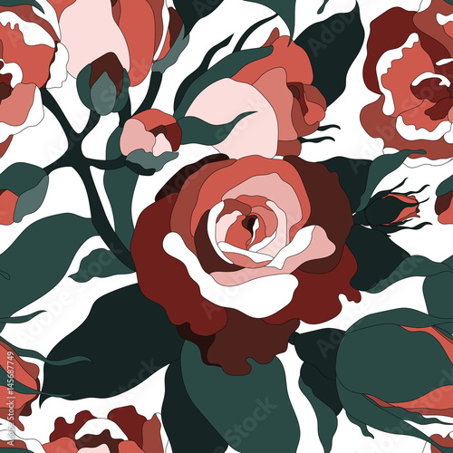 Seamless pattern with colorful roses.Floral vector print.Textile texture