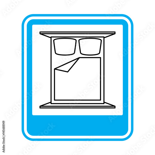 Bed Road sign overnight. Hotel symbol. Blue Rectangle