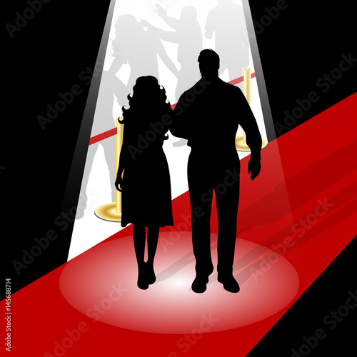 Couple silhouette on a red carpet
