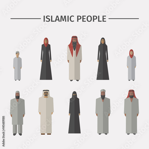 Islamic people. Flat icon set