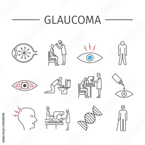 Glaucoma. Line icons set.