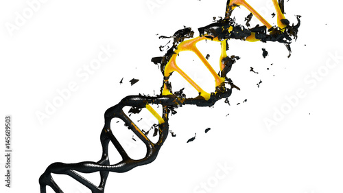 Photography 3d illustration of a dna degradation molecules on white background