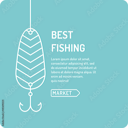 Modern vector illustration of the best fishing in linear style with spoon.